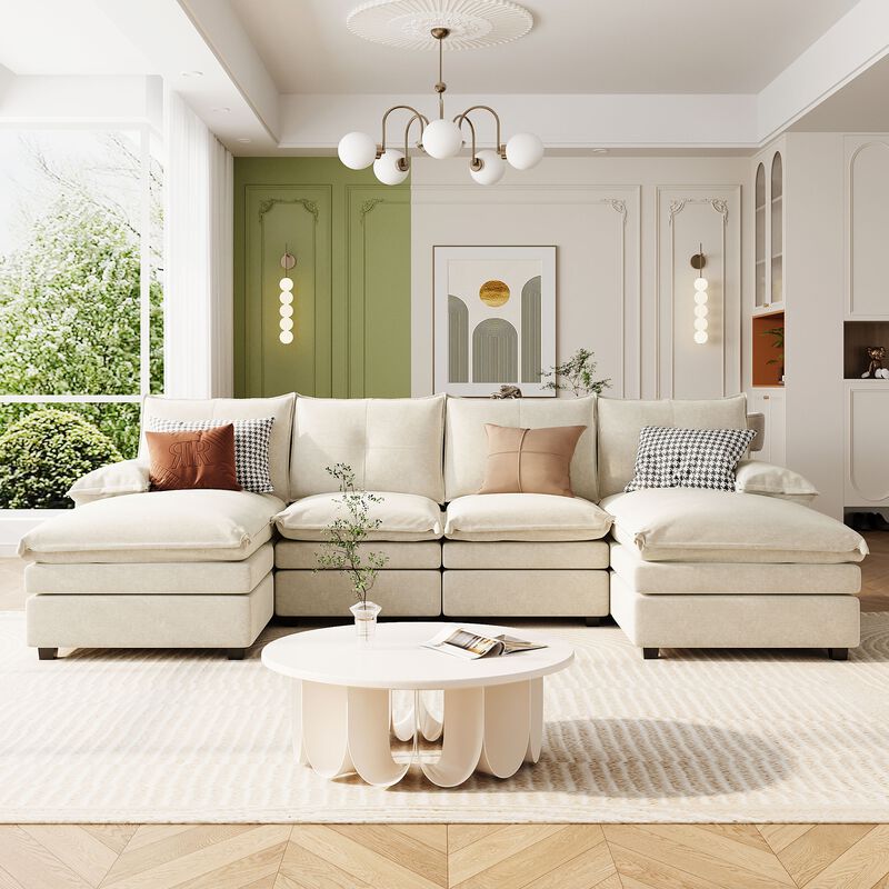 Merax U-Shaped Chenille Sectional Sofa with Adjustable Armrest Pillows