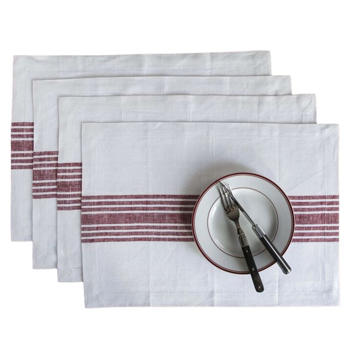 Solino Home 100% Pure Linen Stripe Placemats 14 x 19 Inch Set of 4 | Farmhouse