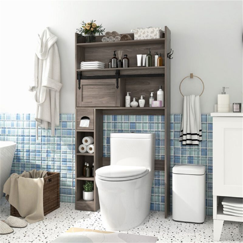 Freestanding Toilet Storage Cabinet with Adjustable Shelves, Bathroom Organizer