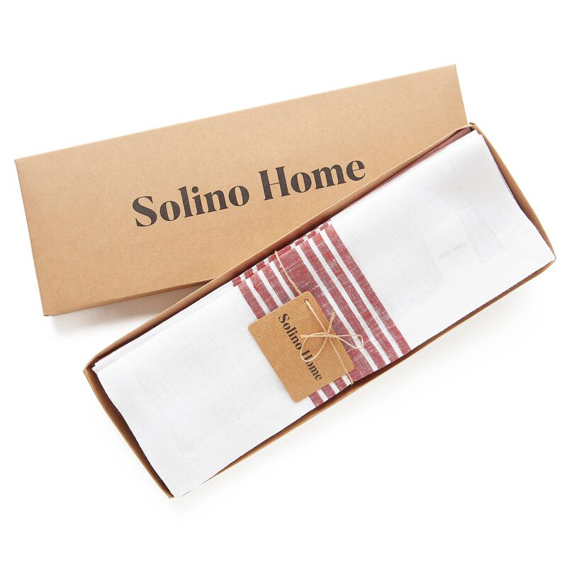 Solino Home 100% Pure Linen Stripe Placemats 14 x 19 Inch Set of 4 | Farmhouse