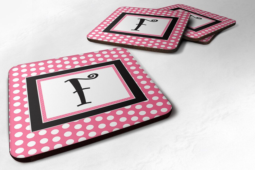 Caroline's Treasures CJ1001-FFC Monogram-Pink Black Polka Dots Foam Coasters (Set of 4), Initial Letter F, 3.5 H x 3.5 W, Multicolor