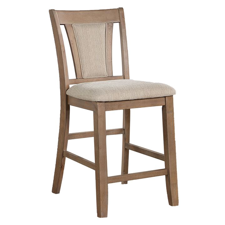 Mana 26 Inch Counter Height Chair, Set of 2, Beige Fabric, Brown Frame-Benzara
