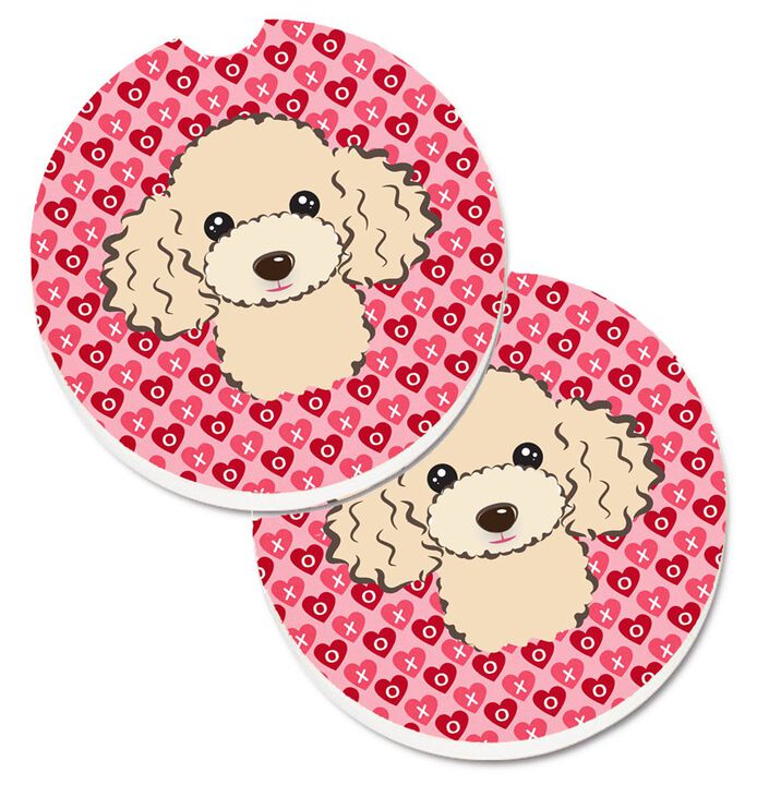 Caroline's Treasures Buff Poodle Hearts Set of 2 Cup Holder Car Coasters, 2.56, Multicolor