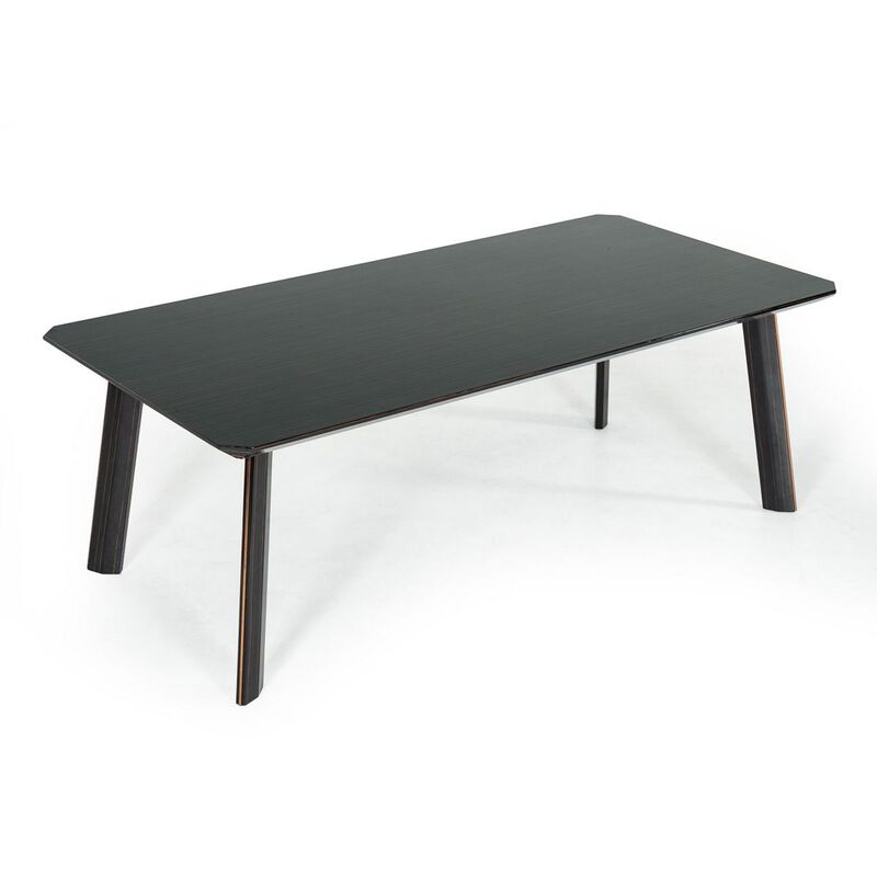 Chad 87 Inch Dining Table, Rectangular, Rose Gold Steel Edge, Black Wood - Benzara