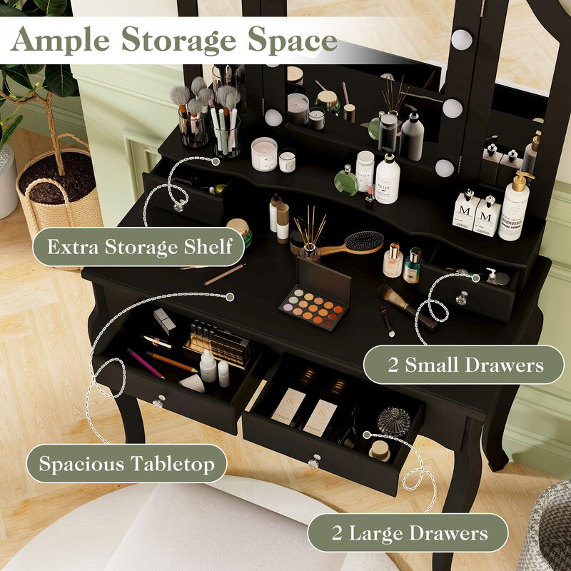 Makeup Vanity Table Set with Lighted Mirror and Drawers