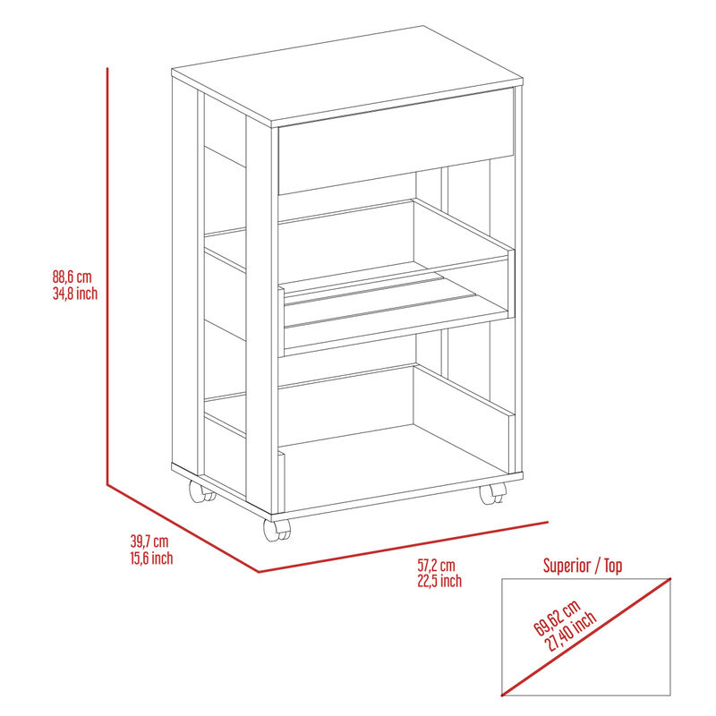 Dering 1-Drawer 2-Shelf Kitchen Cart With Caster White And Dark Walnut