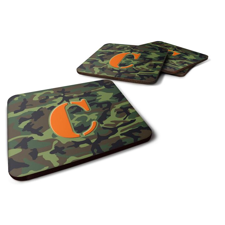 Caroline's Treasures CJ1030-CFC Monogram-Camo Green Foam Coasters (Set of 4), Initial Letter C, 3.5 H x 3.5 W, Multicolor