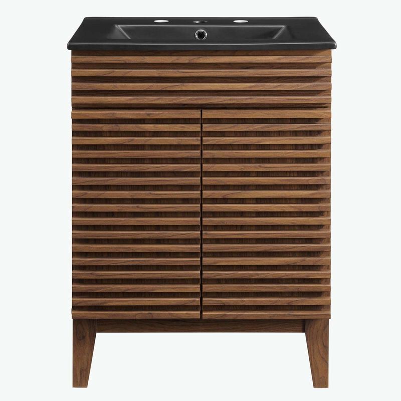 Modway Render Vanity with Sink-Floor, 24 Inch, Walnut Black