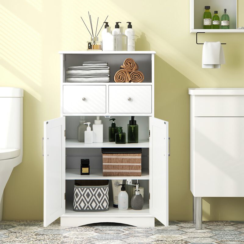 Costway Bathroom Floor Cabinet Freestanding Storage Cabinet with 2 Doors White
