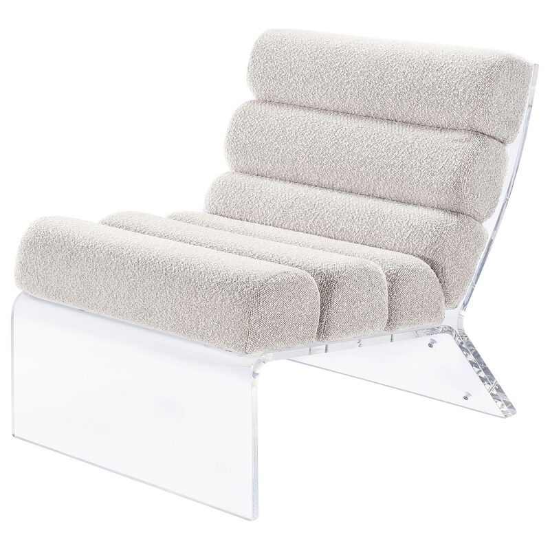 Reta Armless Accent Chair, Modern Ivory Boucle Channel Tuft, Clear Acrylic - Benzara