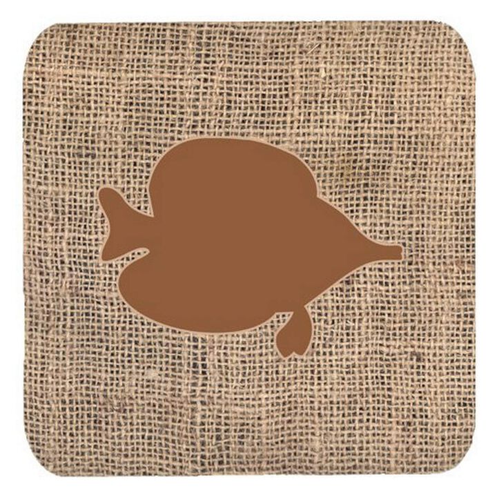 Caroline's Treasures BB1023-BL-BN-FC Fish-Tang Fish Burlap and Brown Foam Coasters (Set of 4), 3.5 H x 3.5 W, Multicolor