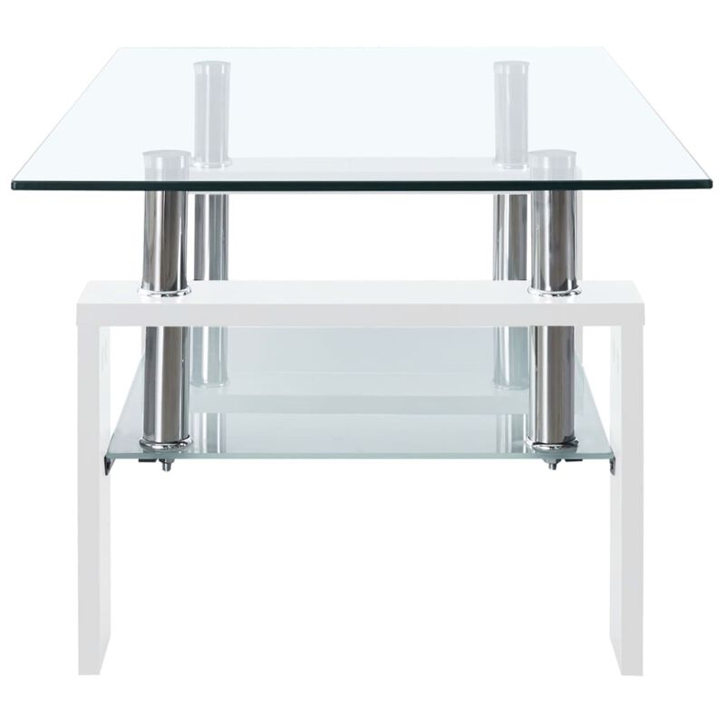 vidaXL White and Transparent Tempered Glass Coffee Table with Extra Storage, Modern Design, Safety Standard Compliance, Easy Cleaning