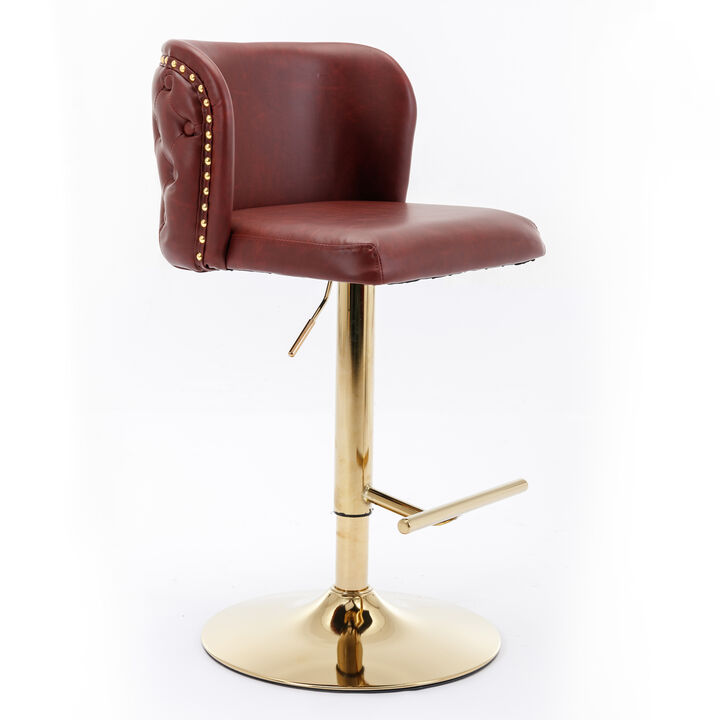 Hivvago Set of 2 Gold Details Upholstered Whole Back Tufted PU Armless Bar Stools
