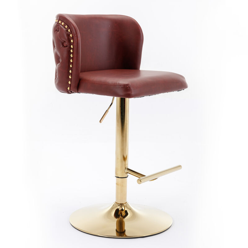 Hivvago Set of 2 Gold Details Upholstered Whole Back Tufted PU Armless Bar Stools