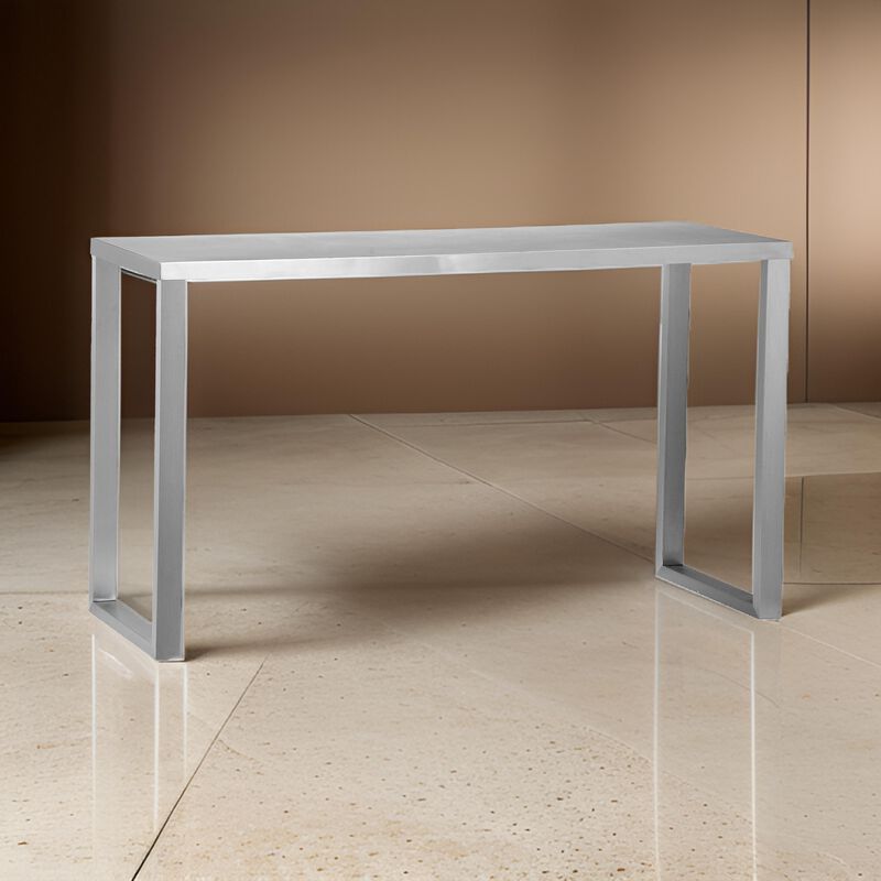 Tom 53 Inch Console, Rectangular Top, Square Legs, Chrome Brushed Metal - Benzara