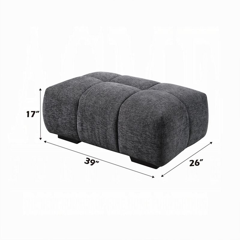 Cloe Modern Ottoman, Tufted Gray Linen Upholstery, 39x26 Solid Wood - Benzara