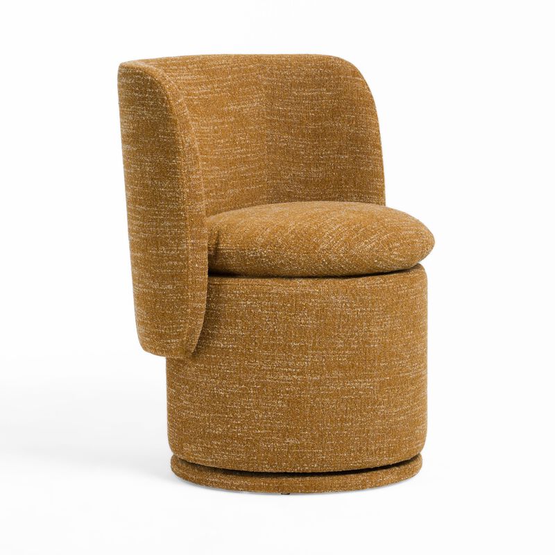 Reno Nori 26 Inch Swivel Dining Chair, Yellow Polyester, Solid Poplar Wood - Benzara