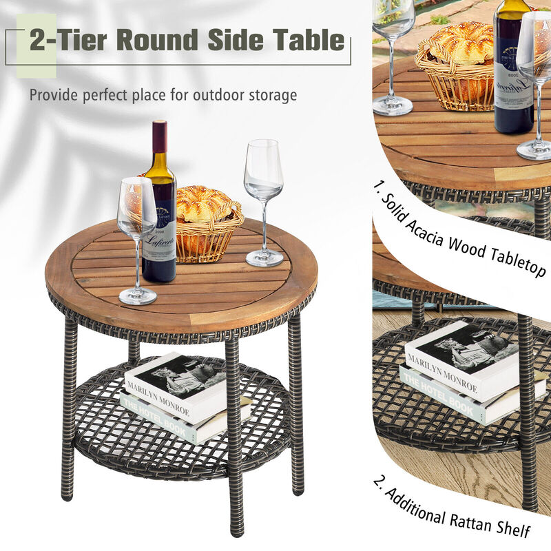 3 Pieces Patio Rattan Conversation Sets with Cushioned Sofas and Wood Table Top