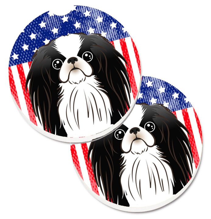 Caroline's Treasures American Flag & Japanese Chin Set of 2 Cup Holder Car Coasters BB2160CARC, 2.56, Multicolor