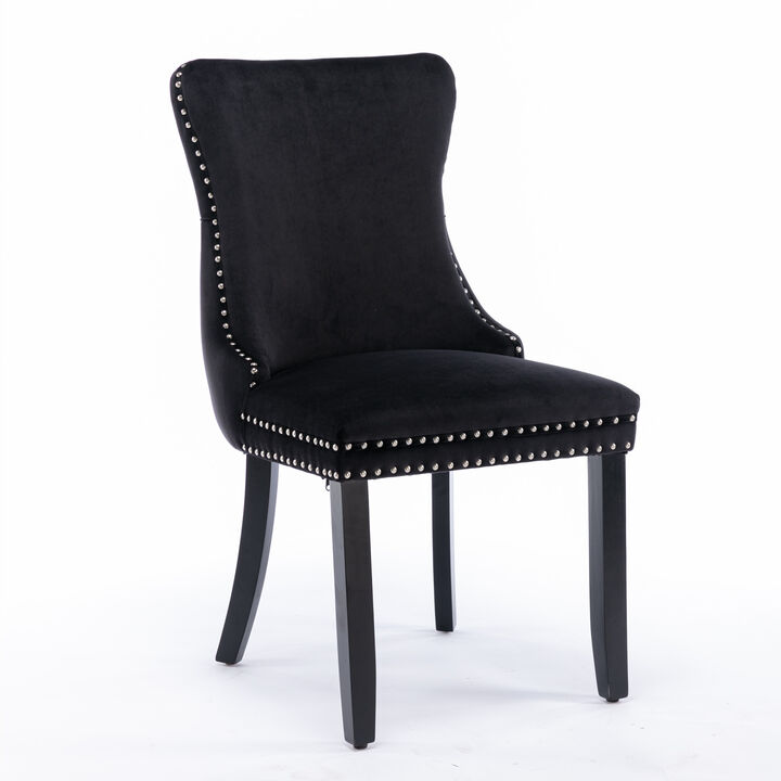 Hivvago 2 pcs HighEnd Wing Back Tufted Modern Contemporary Velvet Chair with Wooden Legs