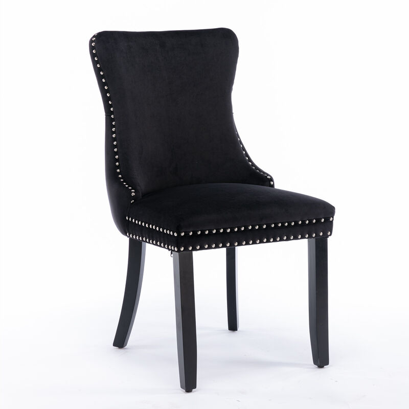 Hivvago 2 pcs HighEnd Wing Back Tufted Modern Contemporary Velvet Chair with Wooden Legs