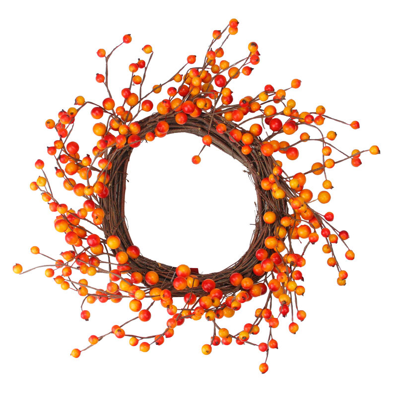 Orange Berries Twig Artificial Thanksgiving Wreath 14- Inch  Unlit