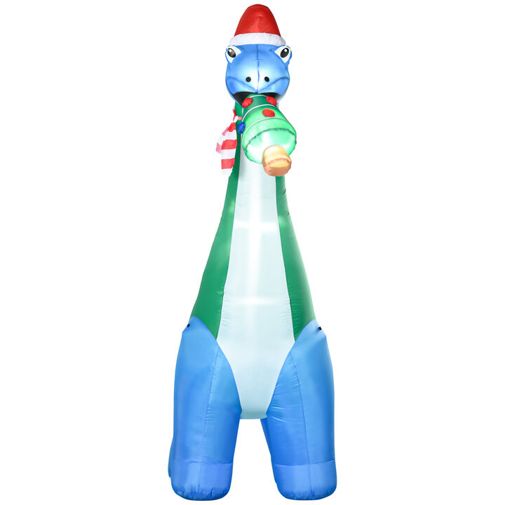 HOMCOM 11FT Long Christmas Inflatable Dinosaur with Christmas Tree in Mouth