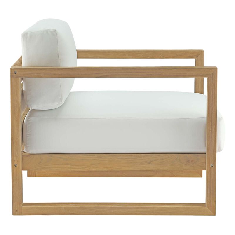 Upland Teak Outdoor Collection - Durable Weatherproof Furniture Set with Side Table, Armchairs, and All-Weather Cushions
