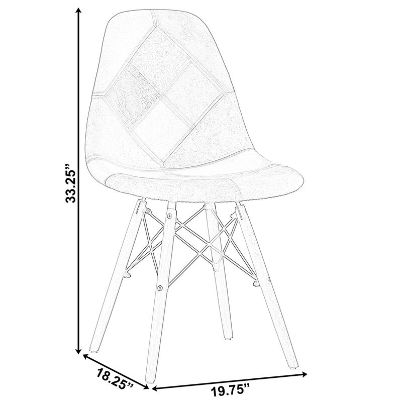 Modern Fabric Patchwork Chair with Leather and Suede Like Tones with Wooden Legs for Kitchen, Dining Room, Entryway, Living Room, Single