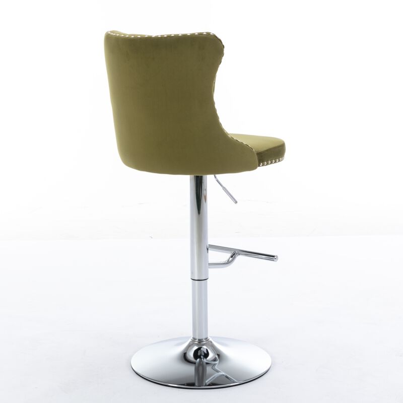 Swivel Velvet Barstools, Adjustable Height, Set of 2, Olive Green