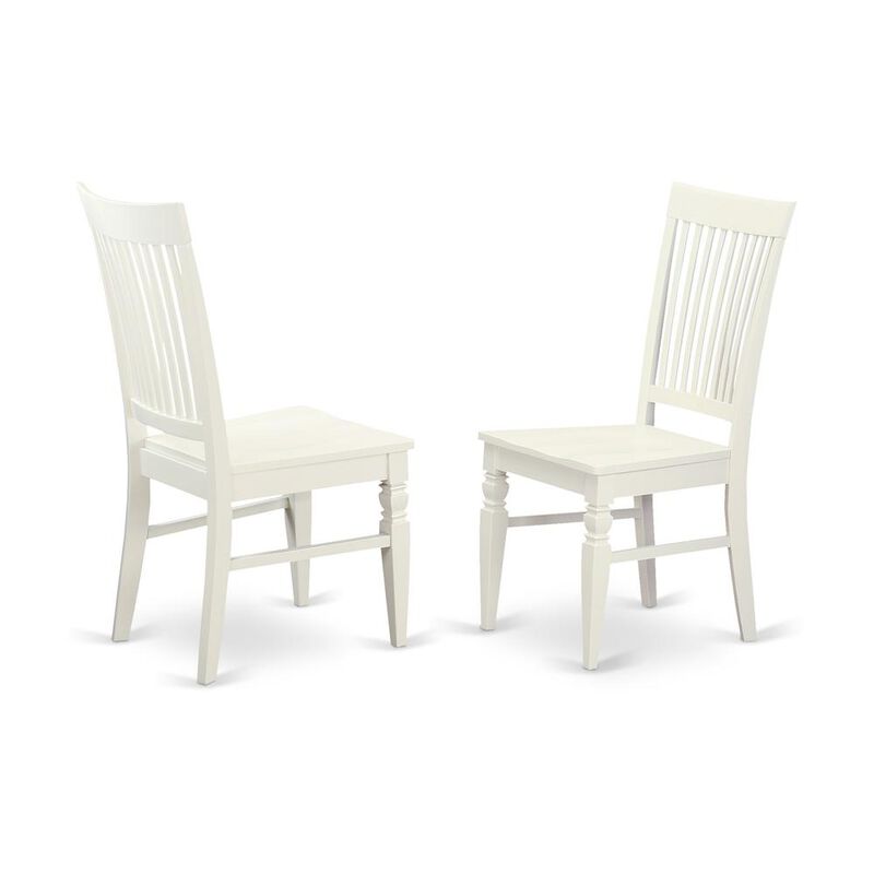 East West Furniture Weston  Dining  Wood  Seat  Dining  Chair  with  Slatted  Back  in    in  Linen  White  Finish,  Set  of  2