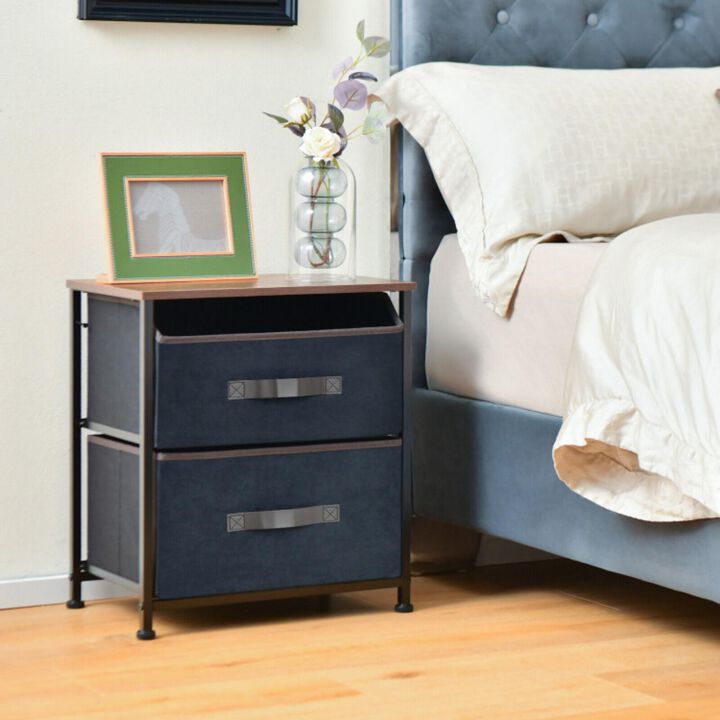 Hivvago 20 Inch Height Industrial Nightstand with 2 Pull-out Fabric Drawers-Rustic Brown