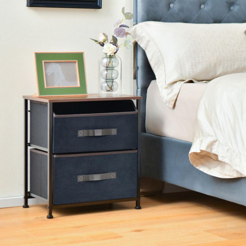 Hivvago 20 Inch Height Industrial Nightstand with 2 Pull-out Fabric Drawers-Rustic Brown
