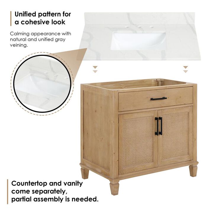 Altair Single Bathroom Vanity in Weathered Fir with Stone Countertop without Mirror