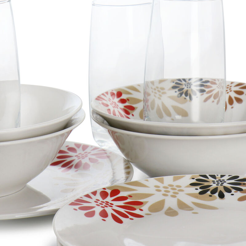 Gibson Everyday Osaka Blossom Fine Ceramic 12 Piece Dinnerware Combo Set
