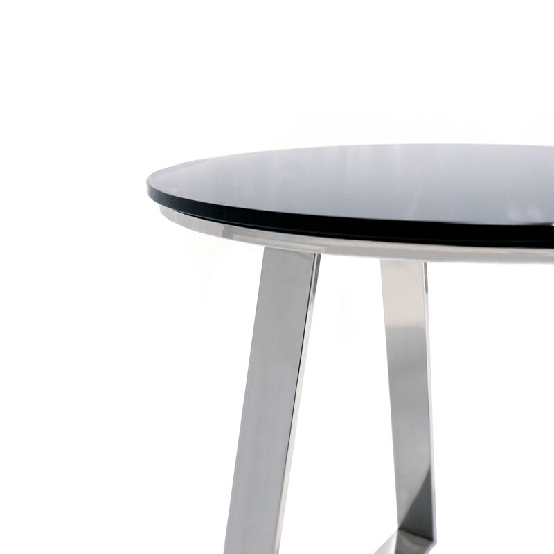 Pasargad Home Luxe Glass & Steel End Table, Black/Chrome