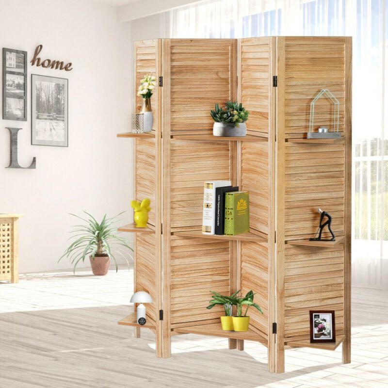 Hivvago 4 Panel Folding Room Divider Screen with 3 Display Shelves