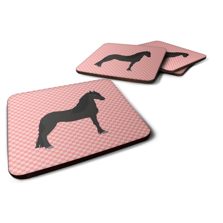 Caroline's Treasures Friesian Horse Pink Check Decorative coasters, 3.5, Multicolor