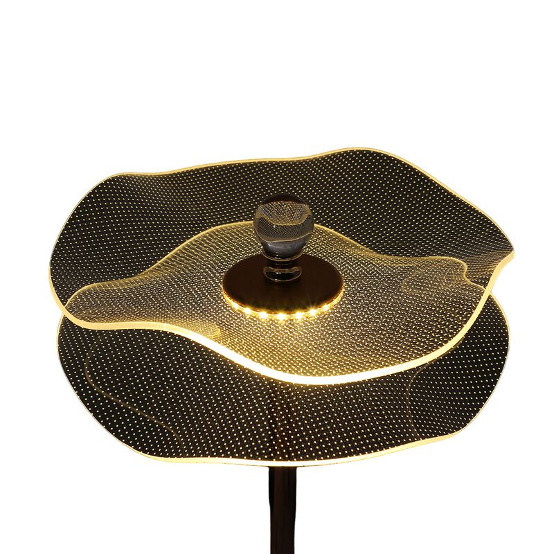 Accent Table Lamp, LED, Lotus Shape Acrylic, Copper, Gold, 18 Inch - Benzara