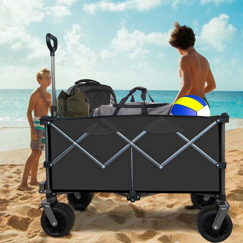 Collapsible Folding Wagon, Push Pull Foldable Beach Wagon Cart,Garden Cart