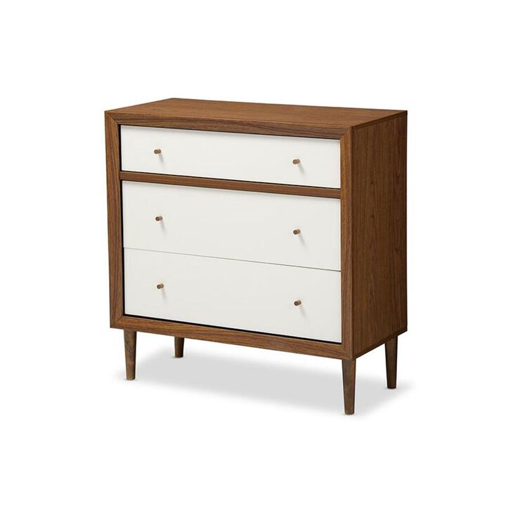 Baxton Studio Scandinavian Style White and Walnut Wood 3-drawer Chest