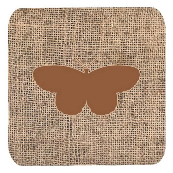 Caroline's Treasures BB1052-BL-BN-FC Butterfly Burlap and Brown Foam Coasters (Set of 4), 3.5 H x 3.5 W, Multicolor