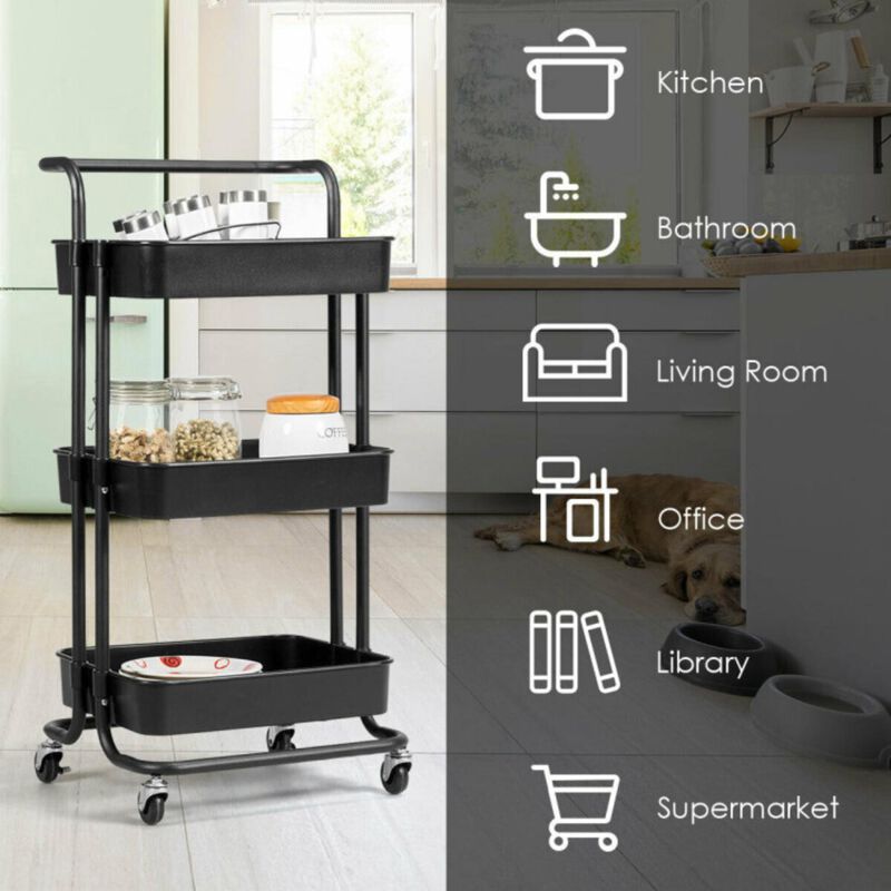 Hivvago 3-Tier Utility Cart Storage Rolling Cart with Casters
