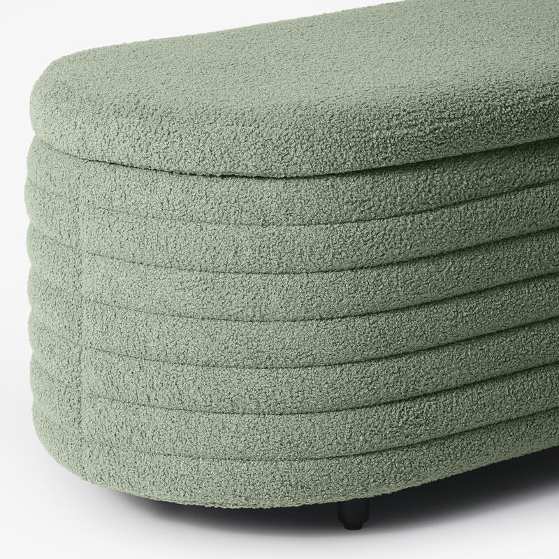 WestinTrends 42" Wide Mid-Century Modern Upholstered Teddy Sherpa Tufted Oval Storage Ottoman Bench