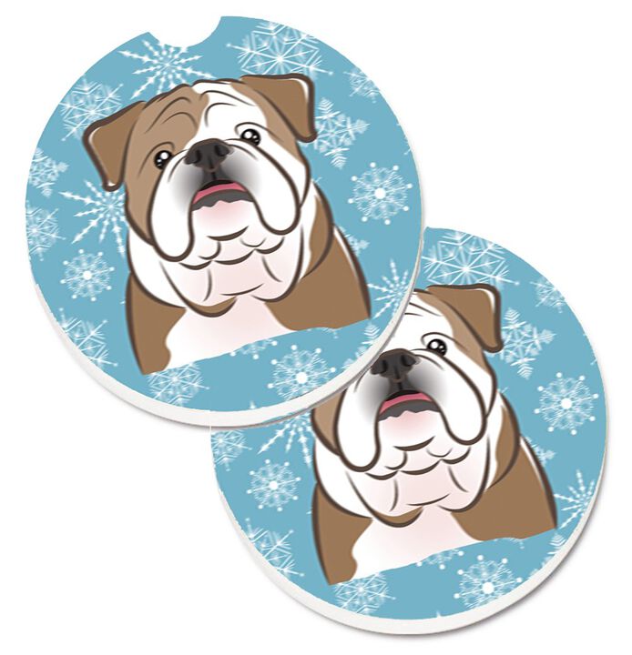 Caroline's Treasures Snowflake English Bulldog Set of 2 Cup Holder Car Coasters BB1653CARC, 2.56, Multicolor