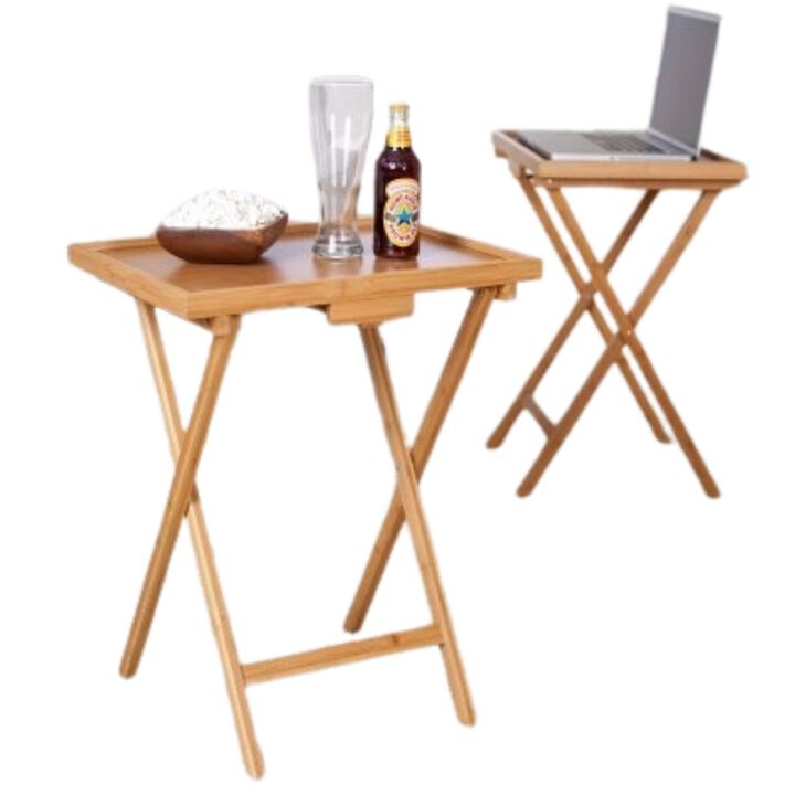 Hivvago Set of 2 Bamboo Wood TV Table Snack Coffee Tables in Natural Hivvago Set of 2 Bamboo Wood TV Table Snack Coffee Tables in Natural