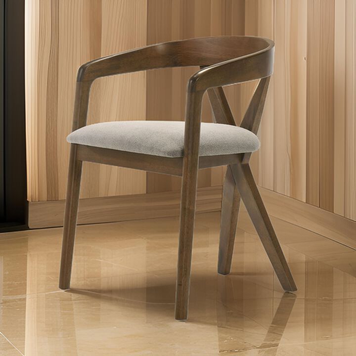 Cid Icy 23 Inch Dining Armchair, Plush Fabric Seat, Walnut Brown Solid Wood - Benzara