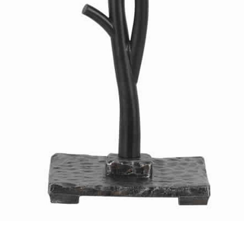 Metal Tree and Bird Body Table Lamp with Tapered Shade, Black and Beige-Benzara