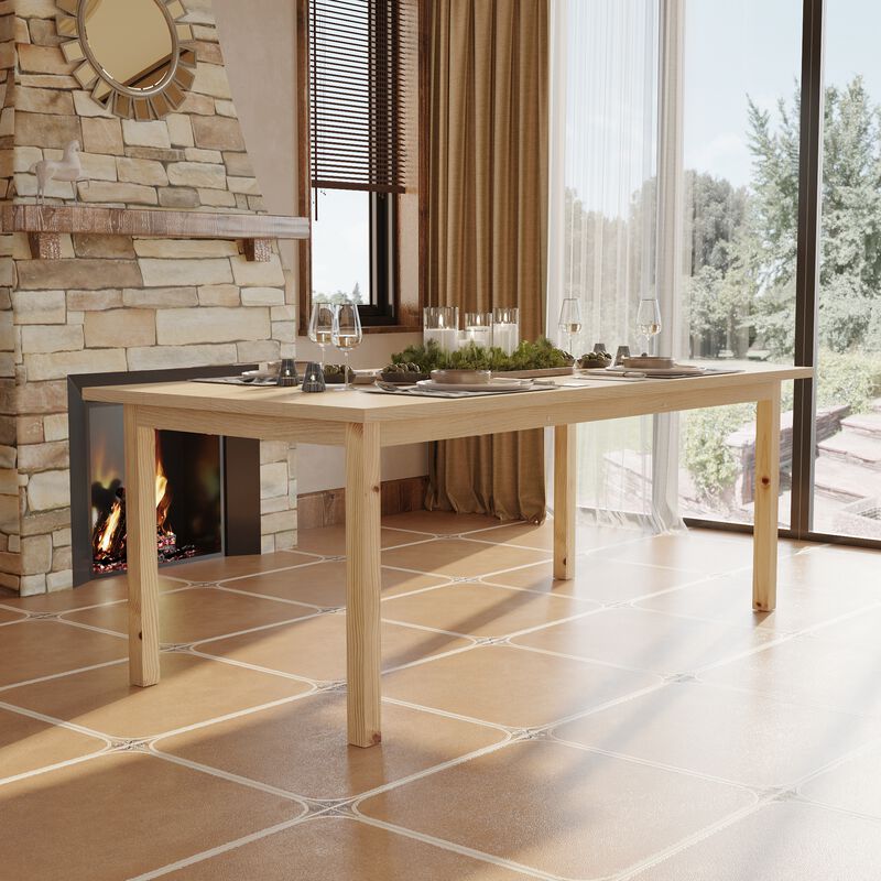 FUFU&GAGA Natural Wood Dining Table, MDF & Rubberwood Construction (78.7" W x 29.6" H x 37.8" D), Natural Wood Finish