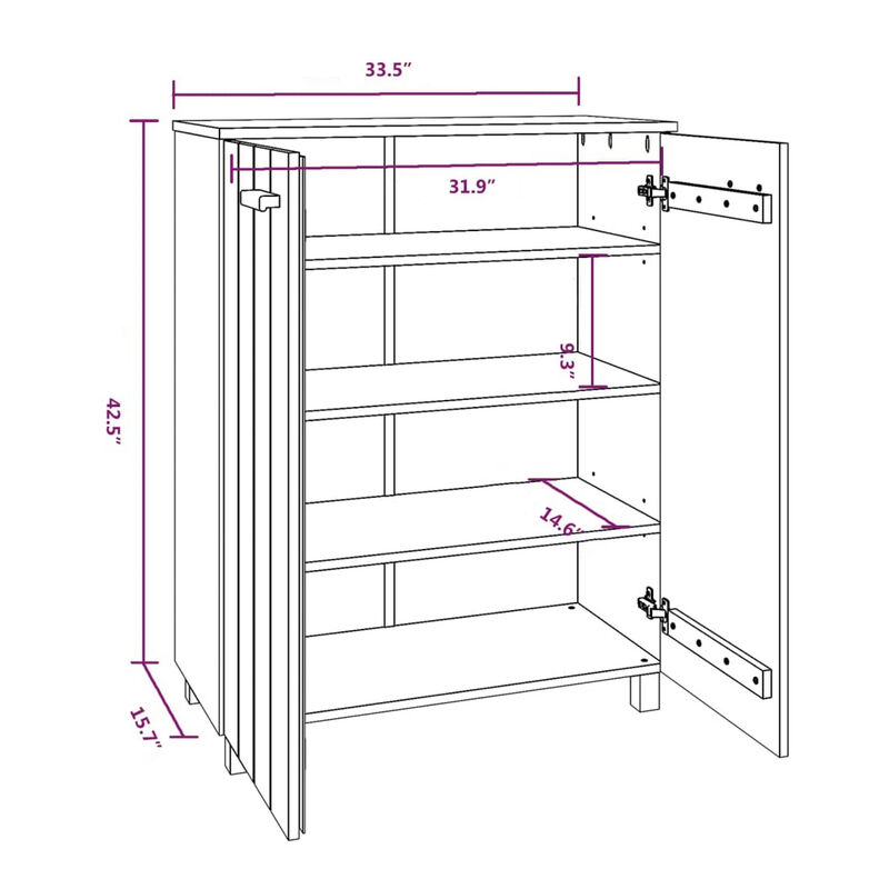 Shoe Cabinet, 2 Slatted Doors, Honey Brown Solid Pine Wood, 33x16x42In - Benzara